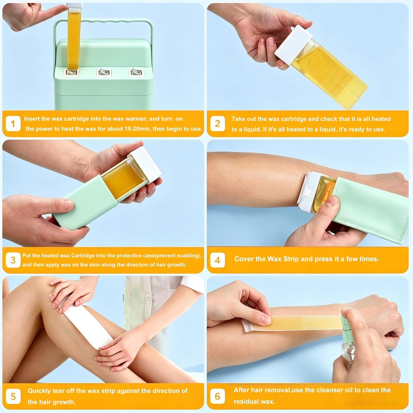JOJOCOSMO 3 IN 1 Roll On Waxing Kit, Fast Heating Wax Warmer Machine with 3 Honey Wax Roller Refill, Wax Roller Heater Kit for Full Body Hair Removal, Ideal for Home & Salon Use