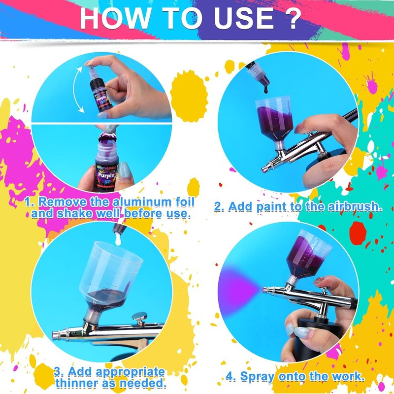 Airbrush Paint Set - 54 Vibrant Colors with 2 Thinners | Water-Based Acrylic for Models, Cars, Fabrics & More