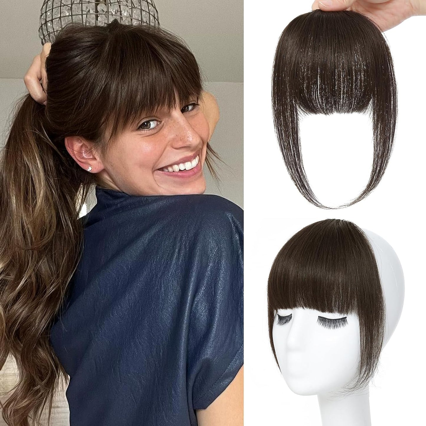 Bangs Hair Clip - 100% Real Human Hair Extensions | Natural Black Wispy Fringe for Women