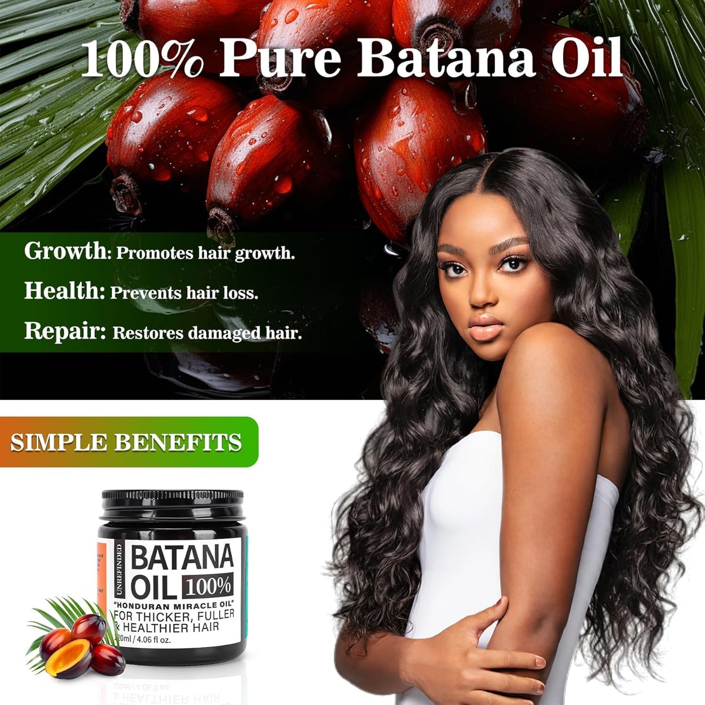 Organic Batana Oil for Hair Growth - 100% Pure Treatment for Thick, Strong Hair | 4 fl oz