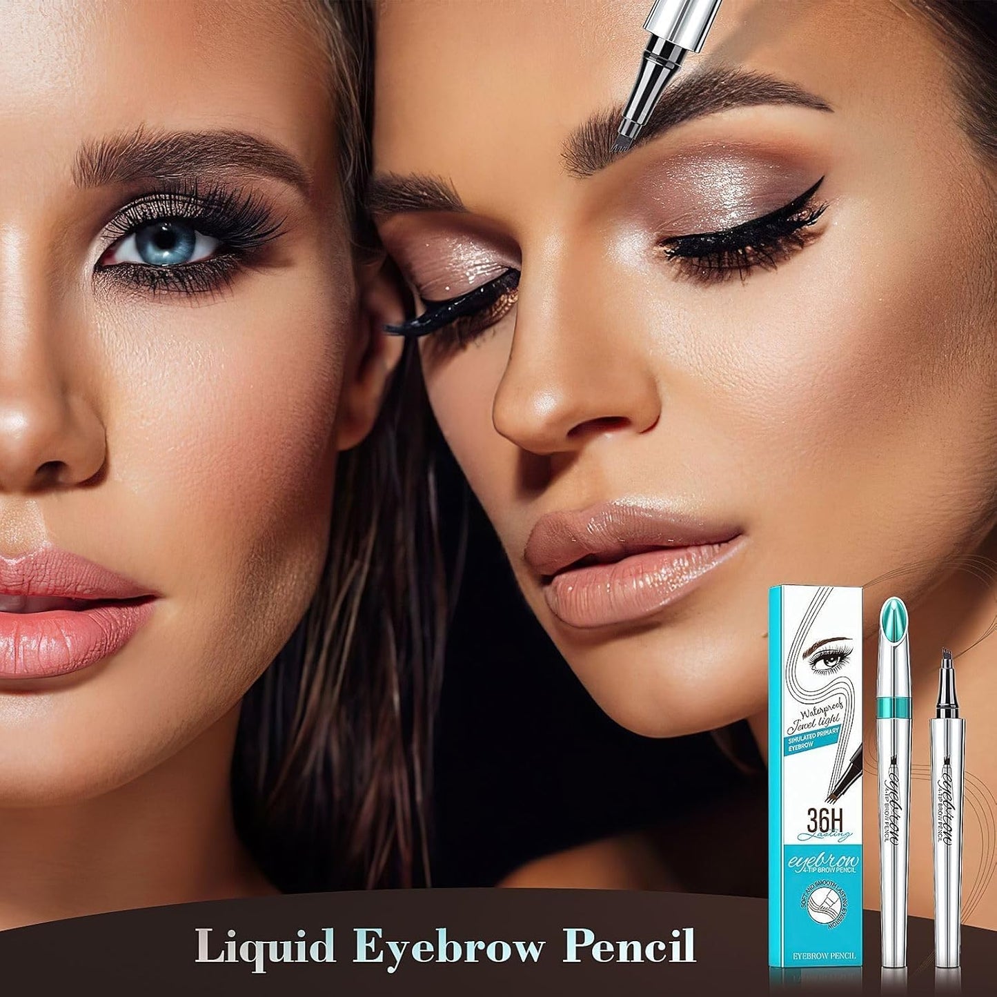 Microblading Eyebrow Pen - Long-Lasting 4 Fork Tip Tattoo Pencil | Dark Brown, Easy to Use Eyebrow Brush