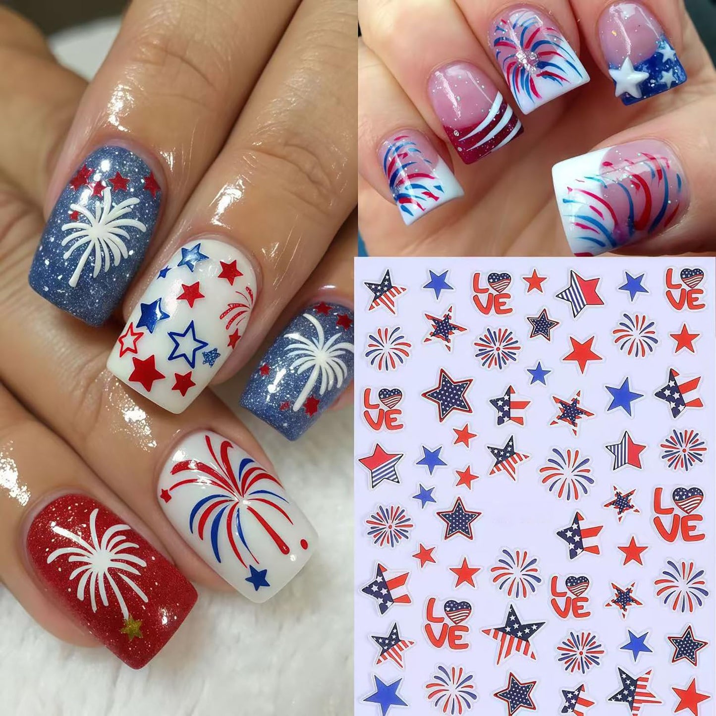 4th of July Nail Stickers for Nail Art 6 Sheets Independence Day Nail Decals with Patriotic Star Fireworks Letters Numbers Design Fourth of July Sticker American Holiday Manicure Decoration for Women