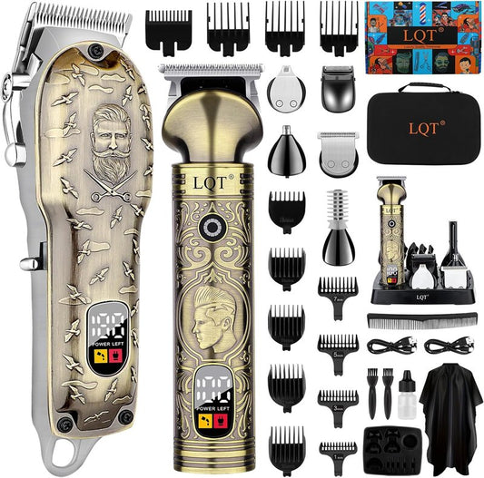 Cordless Hair Clipper Set for Men - Multi-Functional Trimmer with 6 Stainless Steel Blades & 13 Guide Combs | Vintage Bronze, Type-C Charging