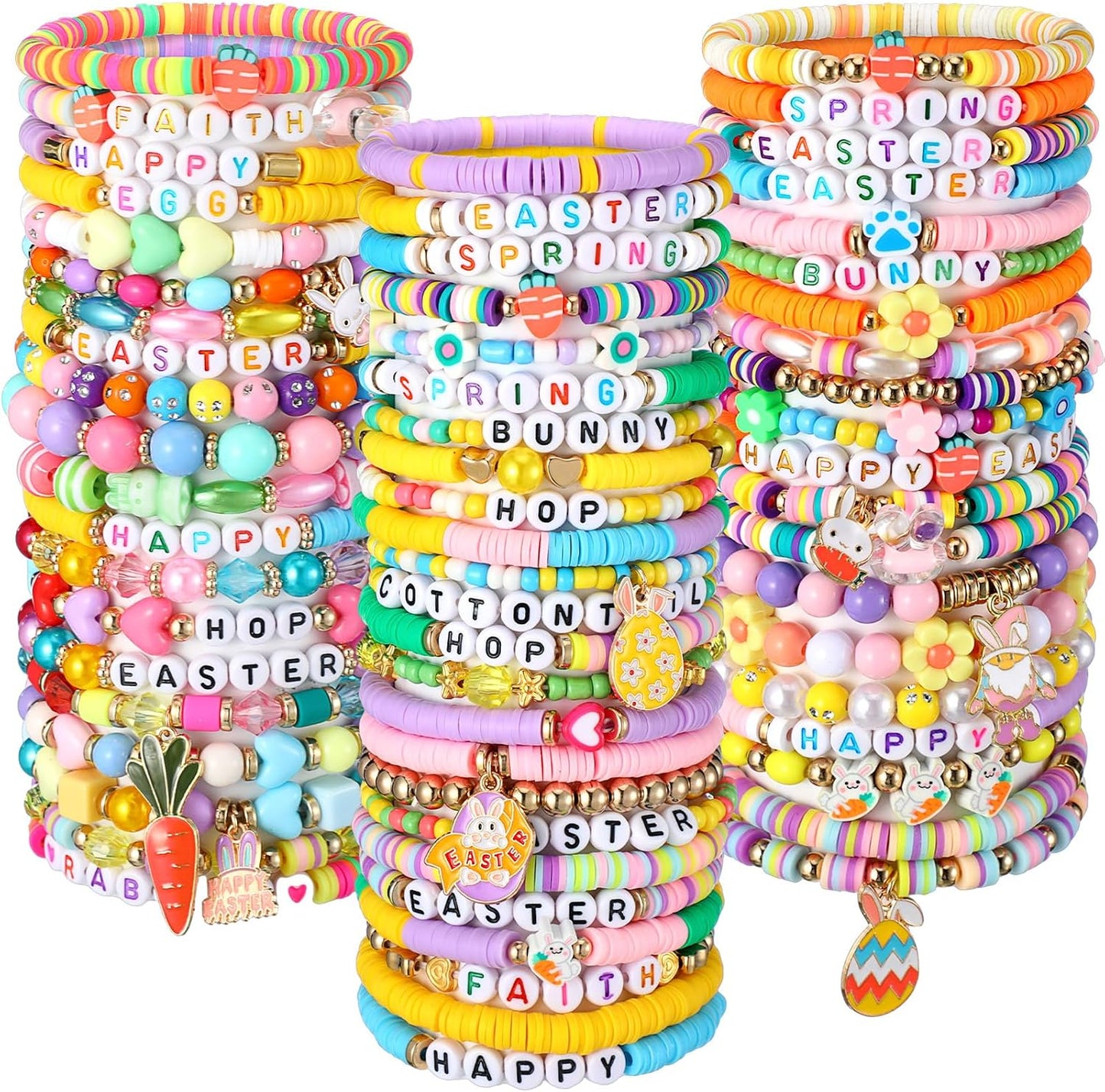Easter Beaded Heishi Bracelets - 64-Piece Boho Friendship Jewelry Set | Perfect for Party Favors & Goody Bags