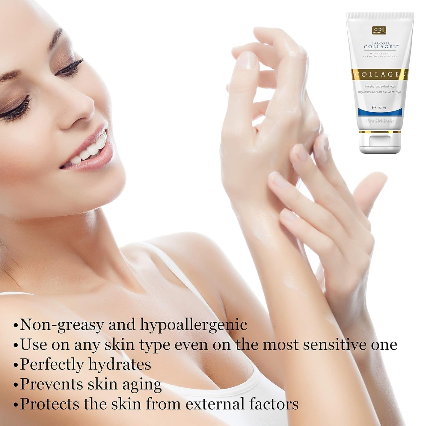Bioactive Anti-Aging Collagen Hand Cream - Hypoallergenic Moisturizer for All Skin Types | 150 ml