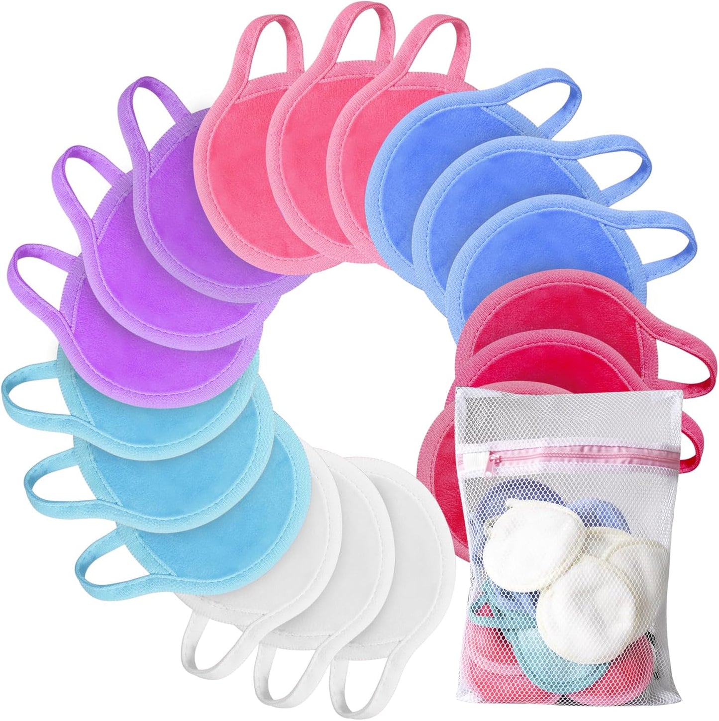 Reusable Makeup Remover Pads - 18 Packs Microfiber Towels with Washable Bag | Soft & Fast Drying (Grey/White)
