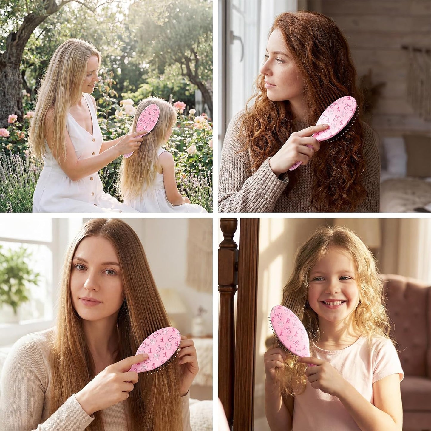 Detangling Hair Brush for Girls - Pain-Free Curly Hair Brush with Pink Bow Design | Ideal for Kids