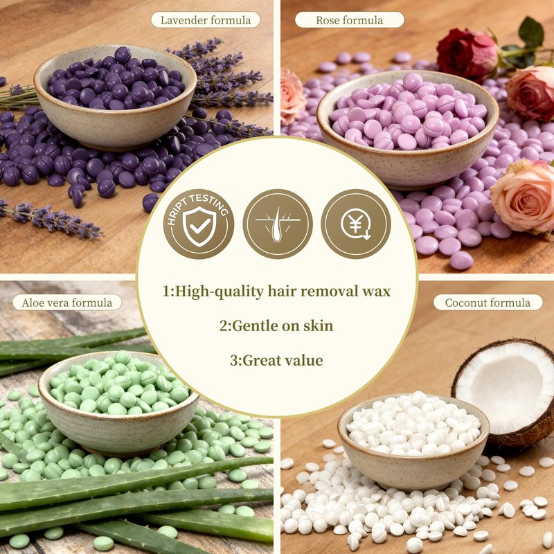 Hard Wax Beads for Hair Removal Wax Beans for Sensitive Skin with Aloe Vera Coconut Rose and Lavender Formula For Bikini Brazilian Waxing Face Body Legs Underarms Chest 4X100g