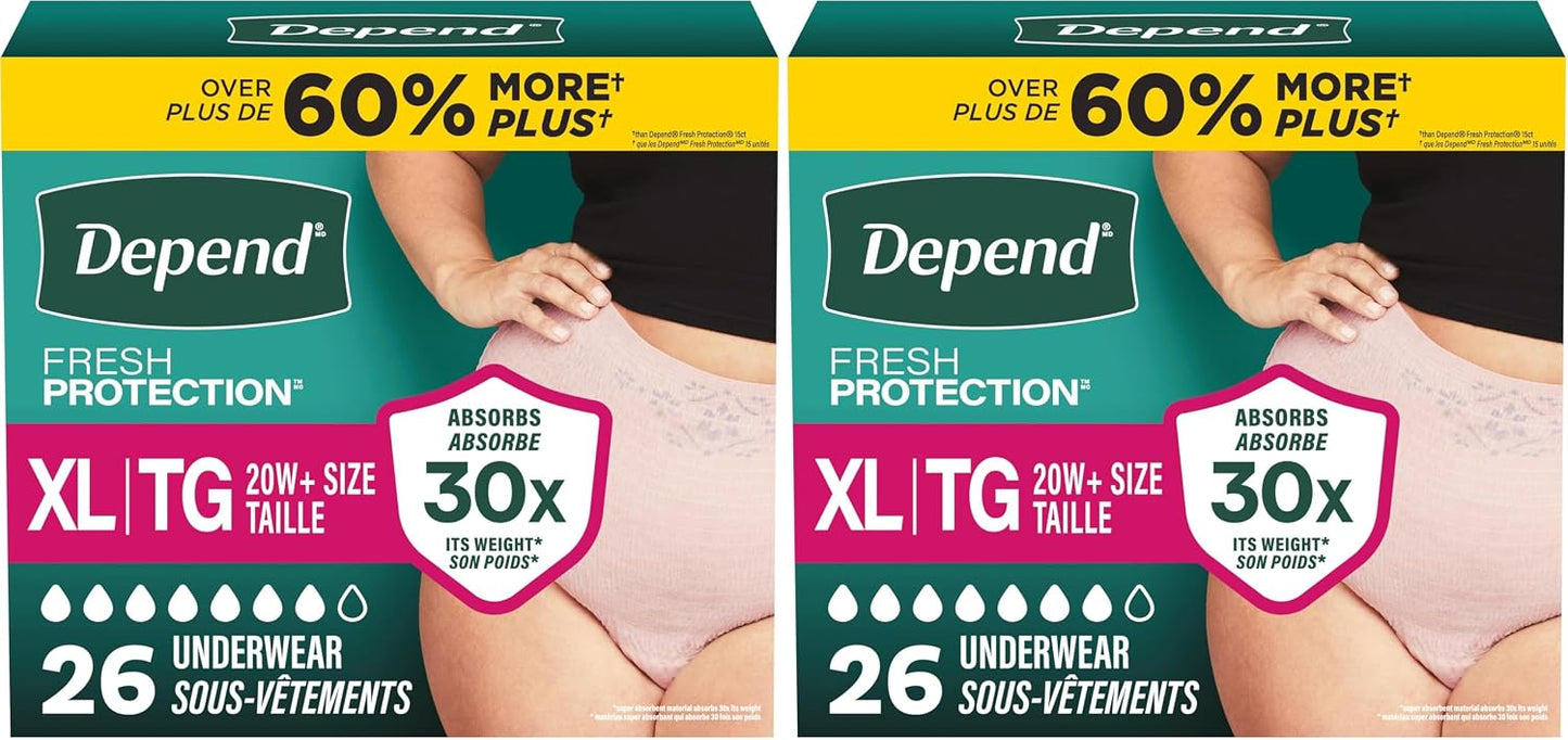 Depend Fresh Protection Adult Diapers - Maximum Absorbency Incontinence Underwear for Women | Large, Blush, 72 Count