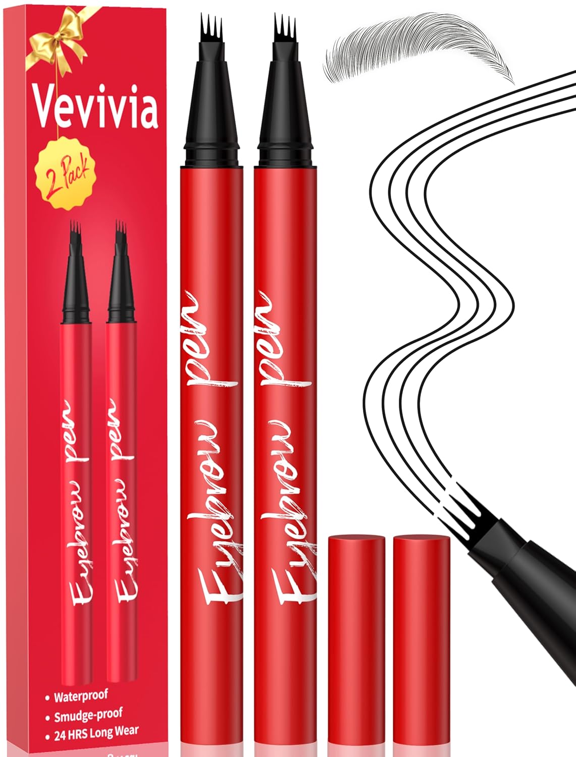 Eyebrow Pencils for Women - Precise 4-Tip Brow Pen 2 Pack | Natural-Looking Fuller Brows, Dark Brown