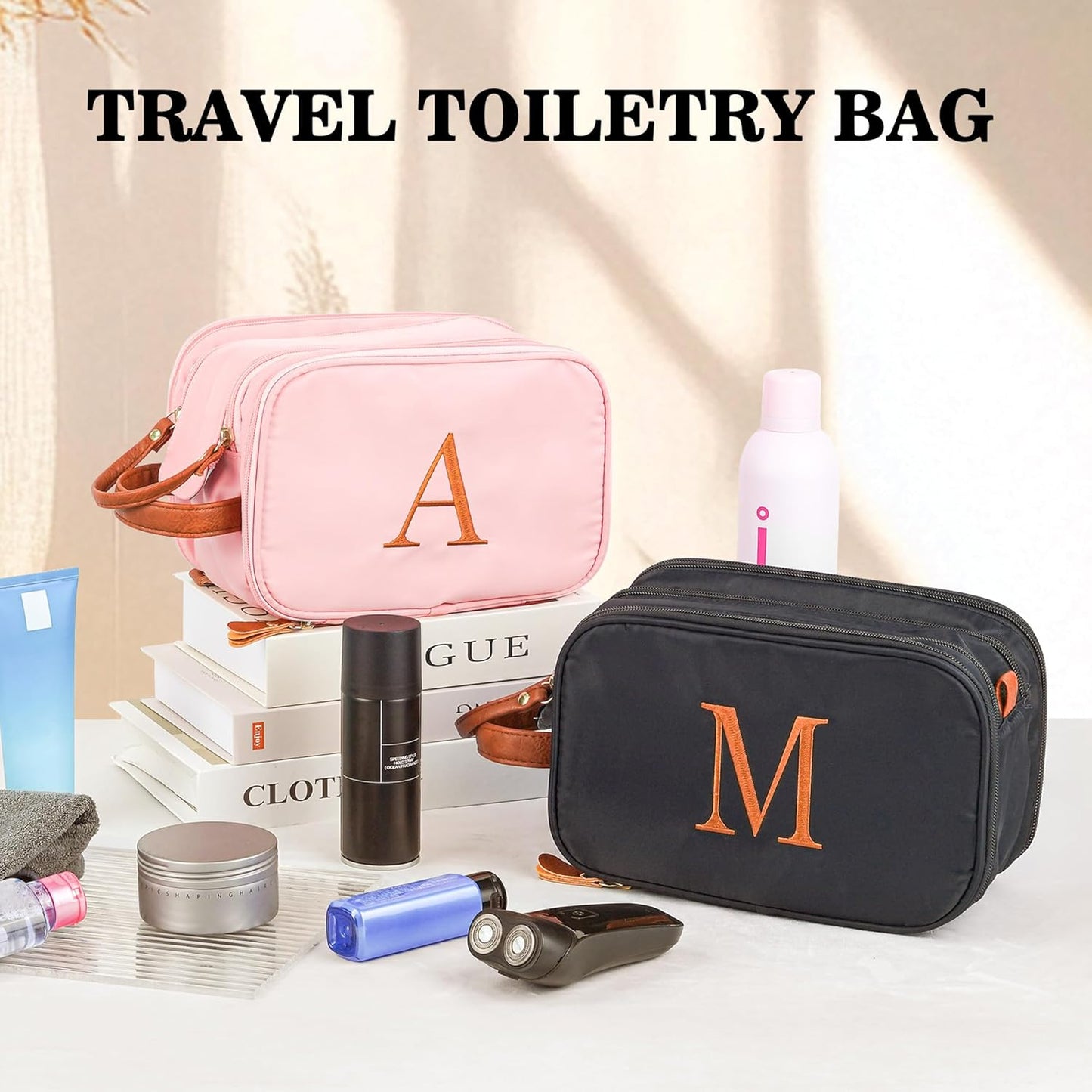 Men's Toiletry Travel Bag - Water-Resistant Dopp Kit for Travel | Personalized Gifts for Boyfriend, Husband, Dad - Black, Letter K