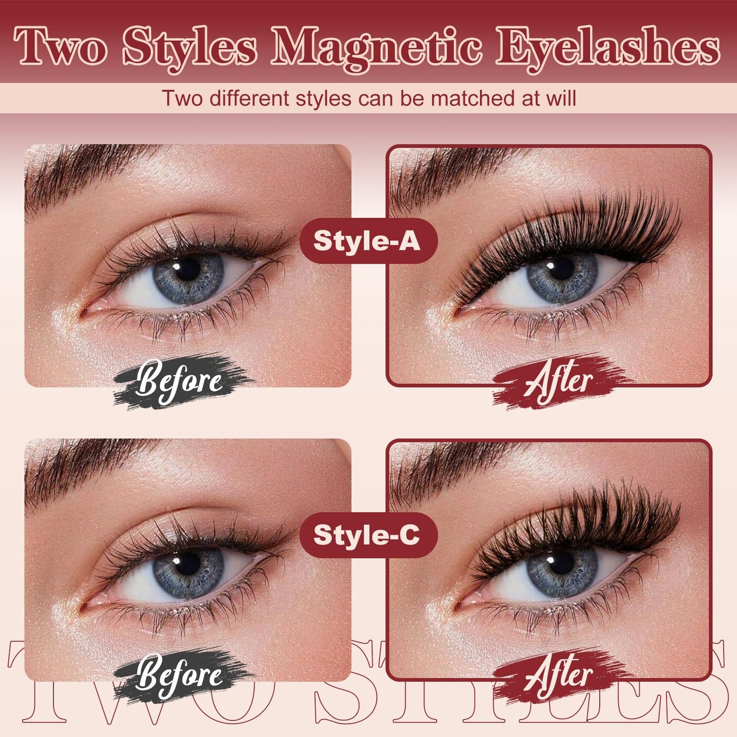 Higu clace Magnetic Eyelashes with Applicator 2 Pairs Magnetic Eyelashes No Glue Needed Reusable Magnet Lashes Natural Look Easy to Wear and Remove(NZH-A+C)