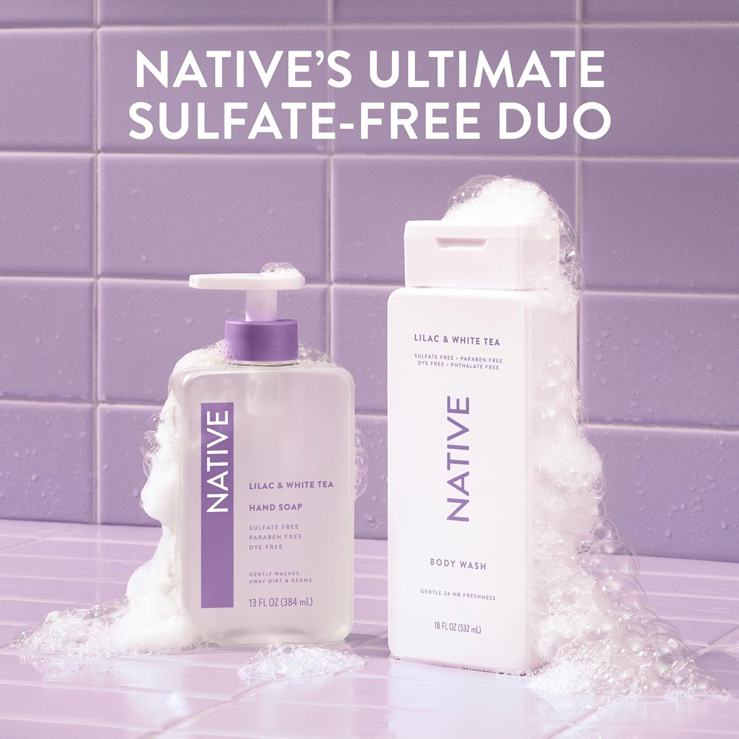 Native Body Wash - Lilac & White Tea, 36 oz Pump Bottle | Sulfate-Free & Gentle Formula for All Skin Types