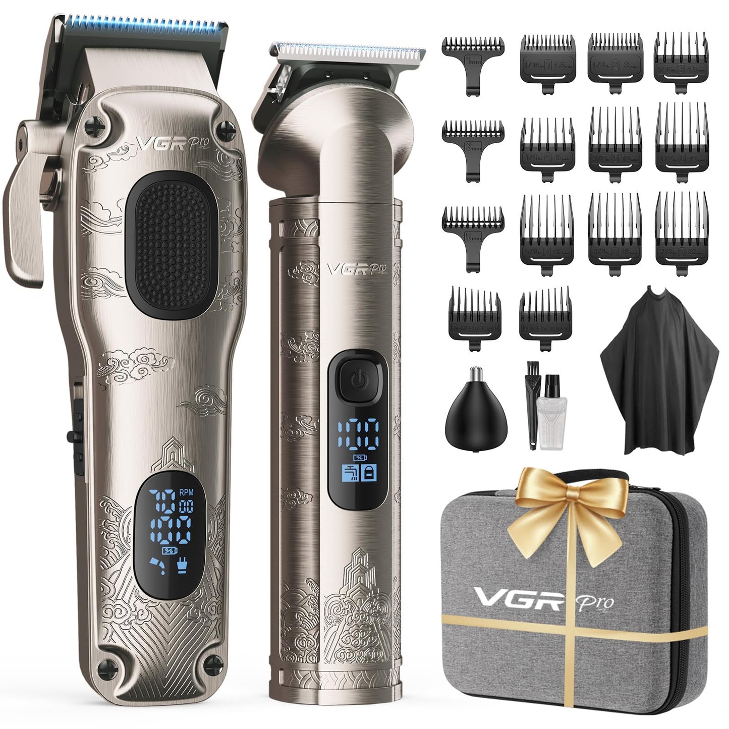 VGRPRO Hair Clippers for Men Professional, Cordless Hair Clippers for Hair Cutting, Mens Clippers and Trimmers Set, Electric Hair Trimmer for Men with Package Case (Silver)