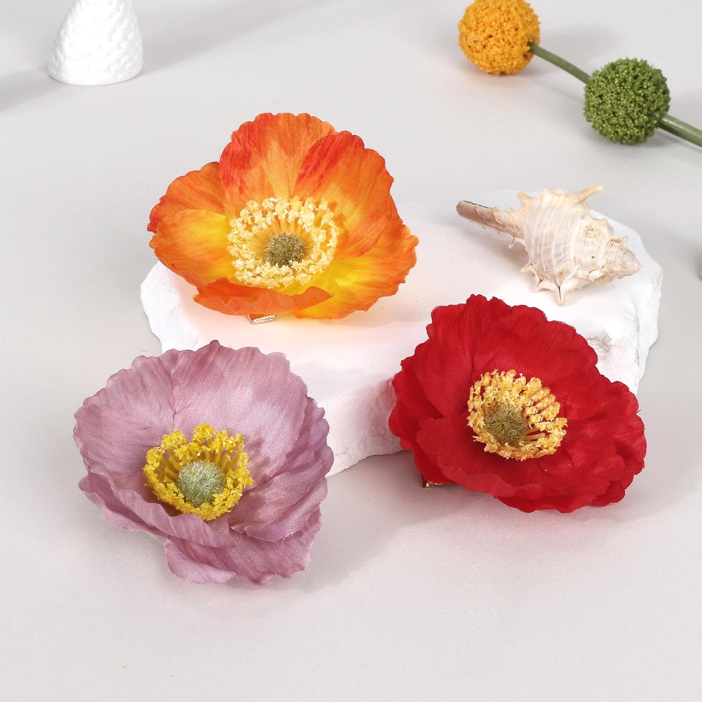 Flower Hair Clips - 6-Pack Hawaiian Tropical Silk Floral Hairpins for Women | Beach Wedding Accessories (Orange, Blue, Yellow)