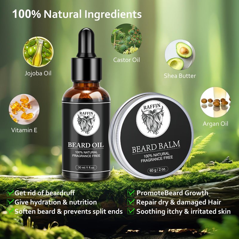 Gifts for Men - Beard Kit w/Beard Oil & Balm, Beard Brush & Comb, Beard Wash/Shampoo for Men's Self-care, Fathers Day & Birthday Gifts for Husband Dad Him Boyfriend, Dad Day Gifts from Daughter Son