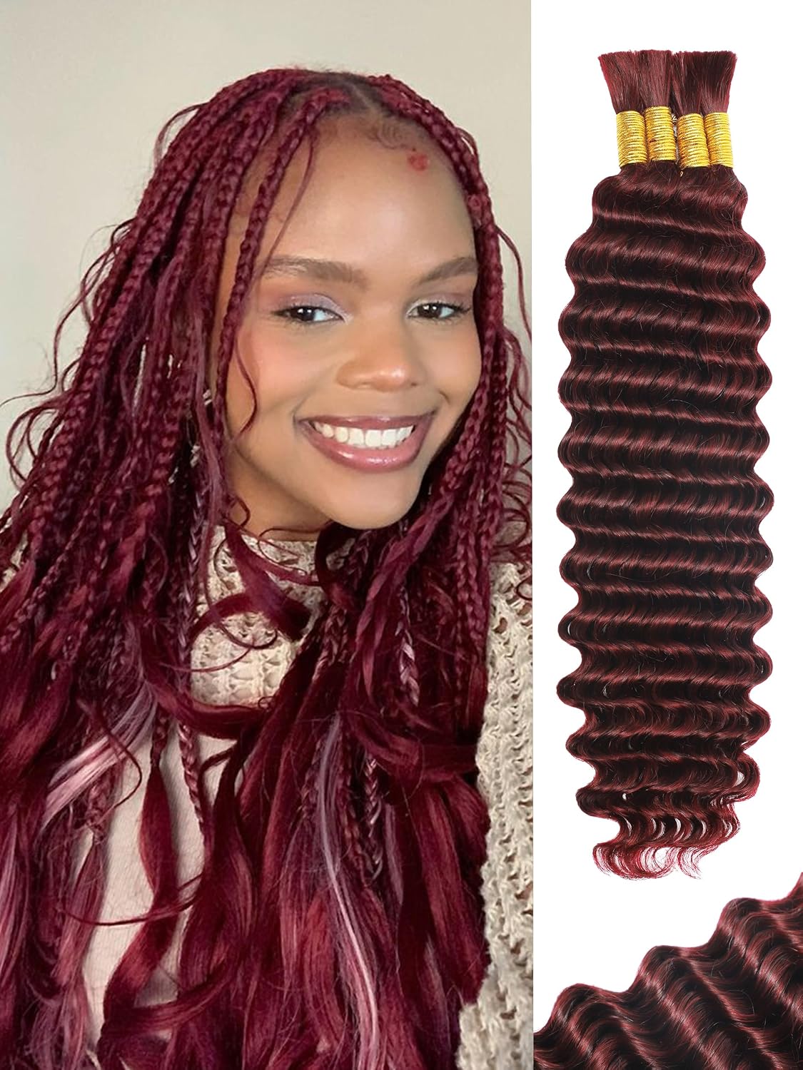 Human Braiding Hair - 18 Inch Deep Wave Bulk Extensions | 4 Bundles, No Weft, 10A Quality