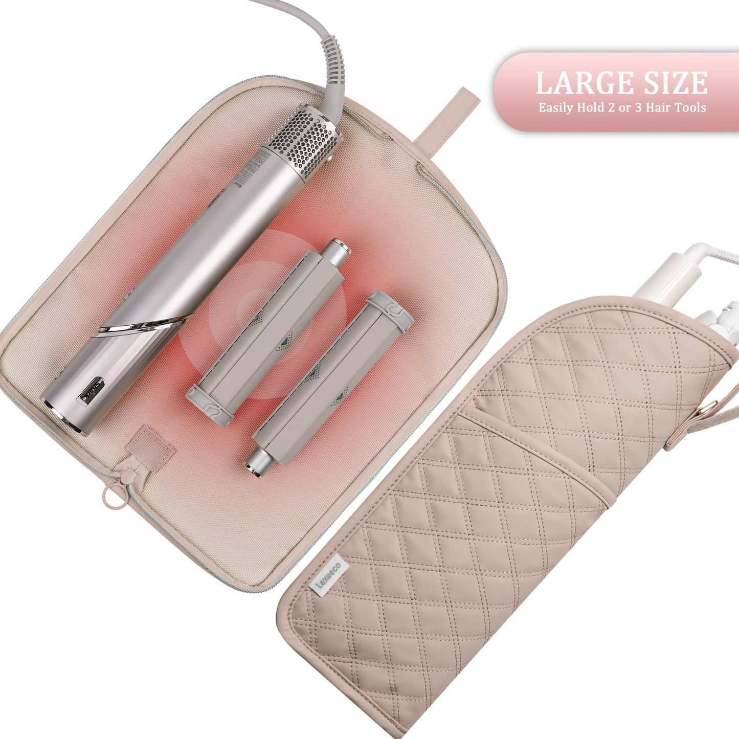 Lexeeco Hair Tools Travel Bag Heat Resistant Mat Hot Hair Tool Organizer Case Portable Hot Iron Holder Cover Pouch for Hair Straighteners, Curling Irons, Flat Irons and Hot Styling Tools (Latte Brown)
