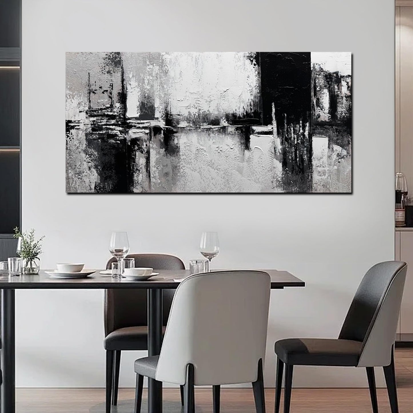 Trogonup Black and White Abstract Wall Art for Living Room Textured Canvas Painting Large Minimalist Modern Artwork for Bedroom Office Home Decor Ready to Hang 24"x48"