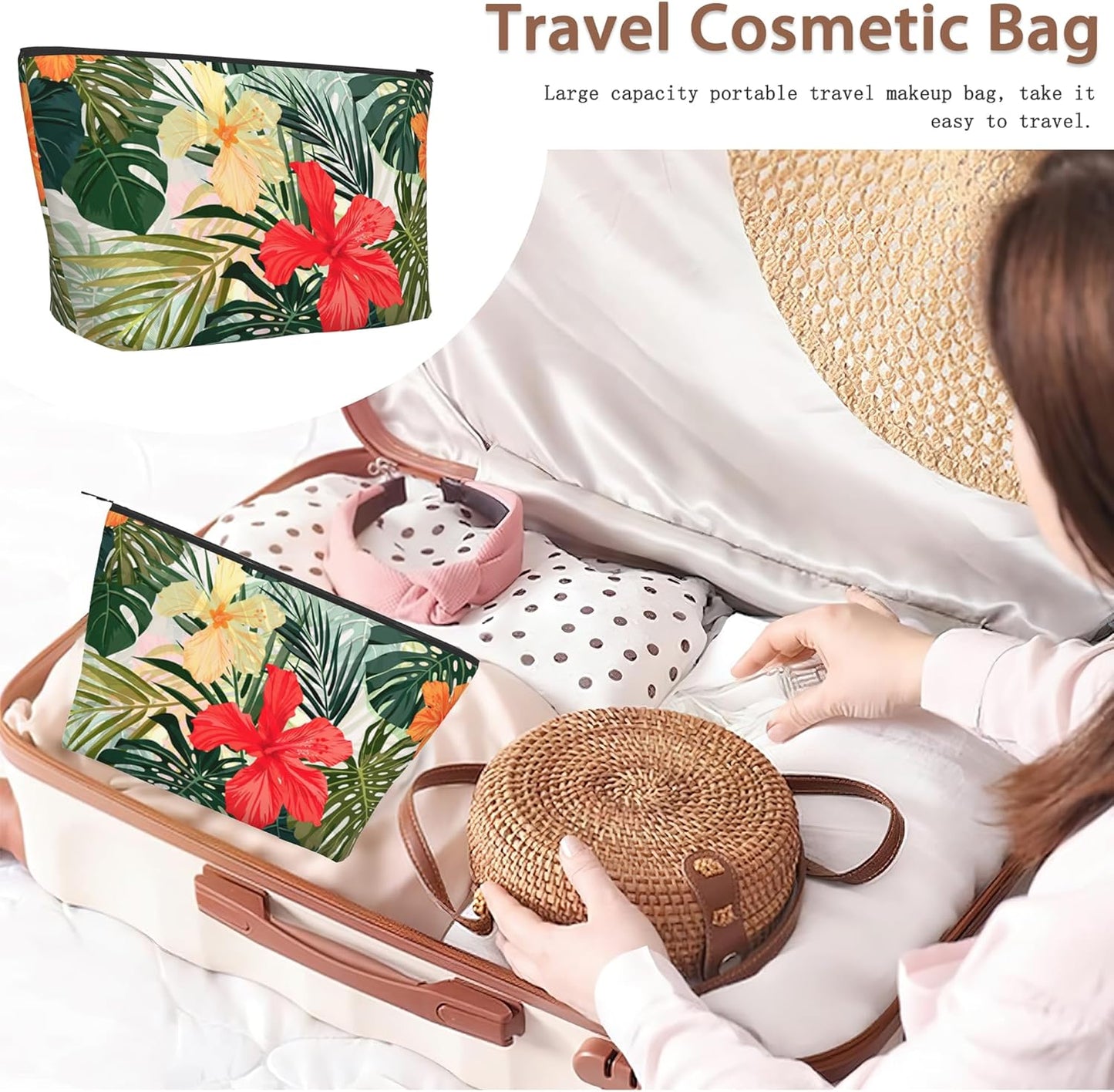 Hibiscus Flowers Travel Makeup Bag - Waterproof Cosmetic Organizer | Mini Portable Pouch for Women, Ideal for Travel & Gifts