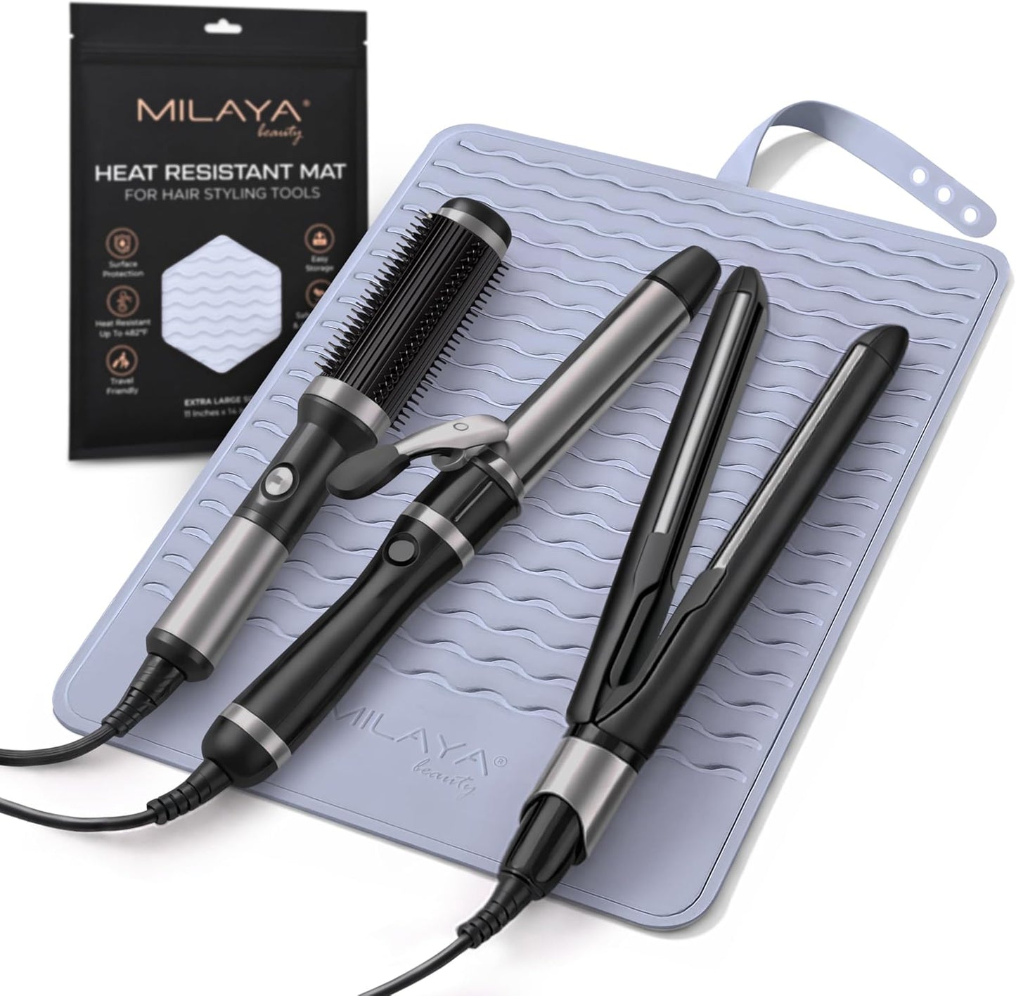 Milaya Beauty Large Heat Resistant Mat - Silicone Curling Iron & Flat Iron Holder | Non-Slip Vanity Accessory for Home & Travel