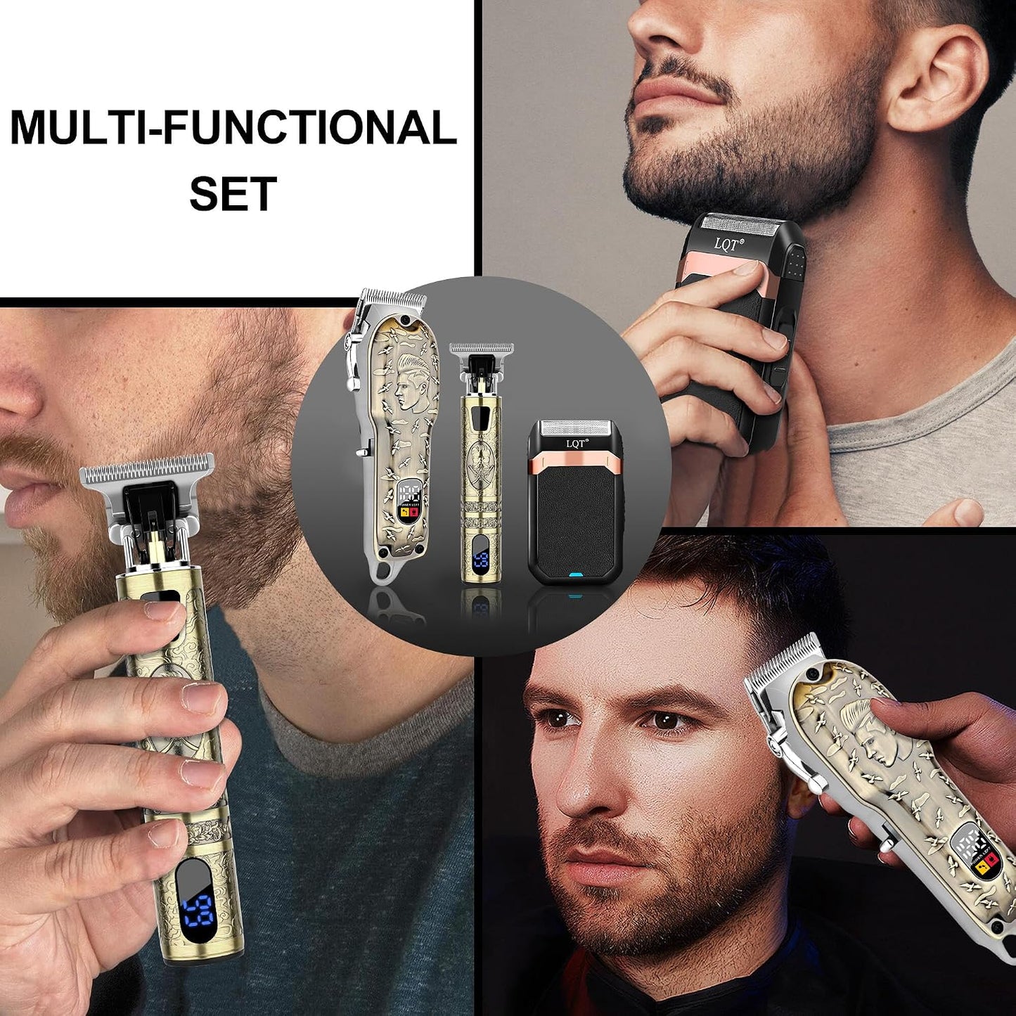 Professional Barber Kit - Cordless Hair Clipper, Trimmer & Shaver Set with LED Display | USB-C Rechargeable, Low Noise, Grooming Gift for Men (Bronze)