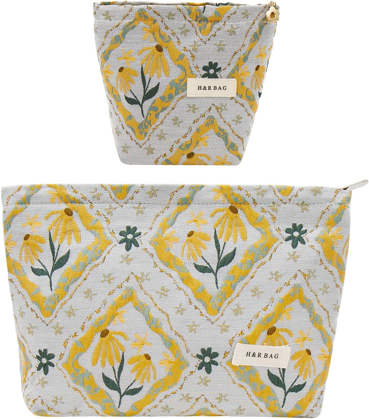 Large Floral Makeup Bag Set - 2 Pcs Travel Toiletry Organizer for Women | Embroidered Cosmetic Pouches with Zipper