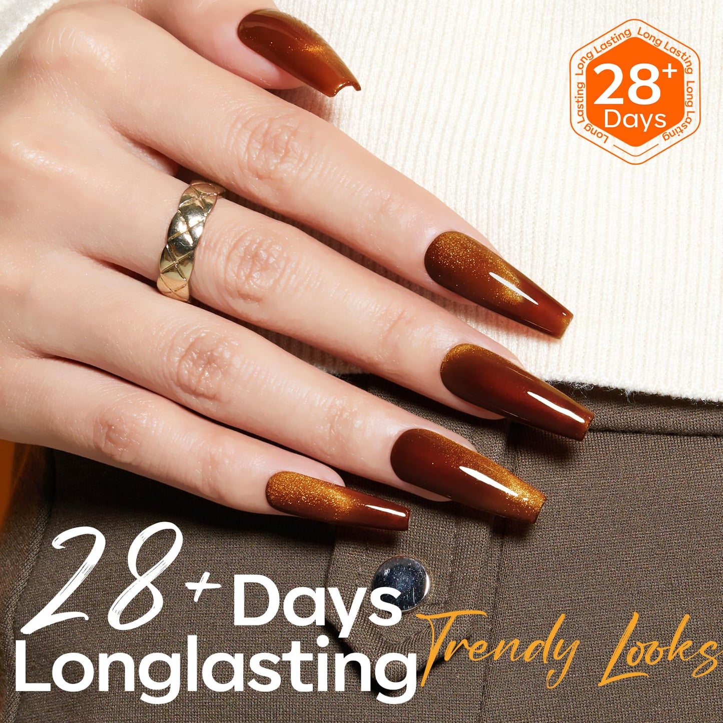 Cat Eye Gel Nail Polish - Glitter Brown Magnetic UV Soak Off | Shimmer Top Coat for DIY Manicure