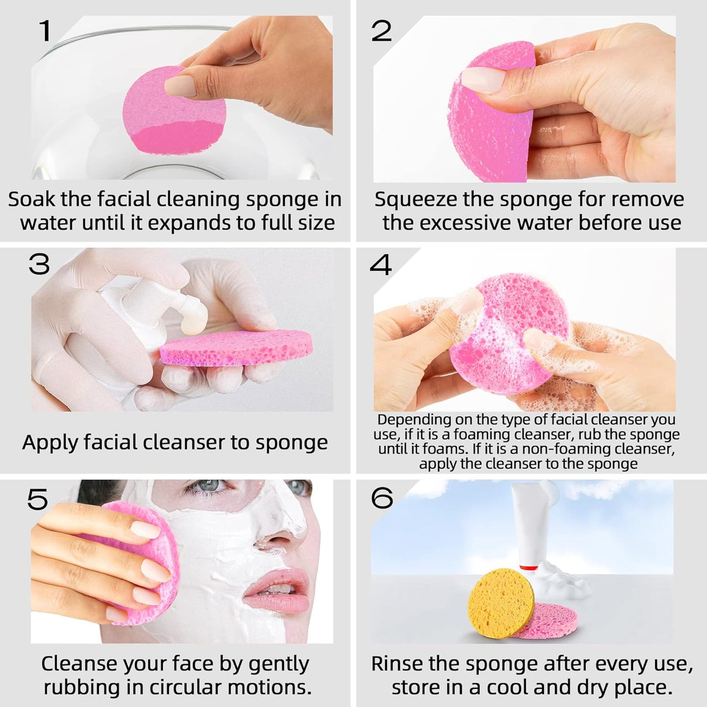 Compressed Facial Sponges - 100% Natural Cellulose Spa Sponges for Daily Cleansing | Makeup Removal & Exfoliation (50 Count, Pink)