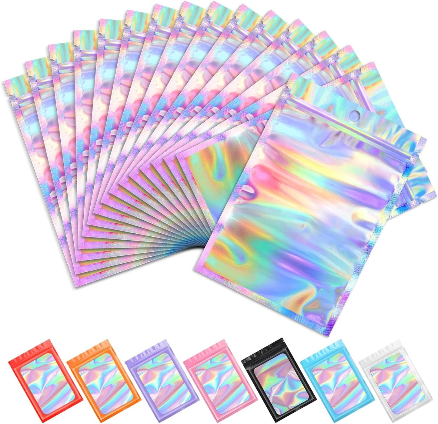 Purple Smell Proof Mylar Holographic Bags - 100 Pcs Resealable Odor Proof Foil Pouches for Food Storage | 2.4x3.9 In