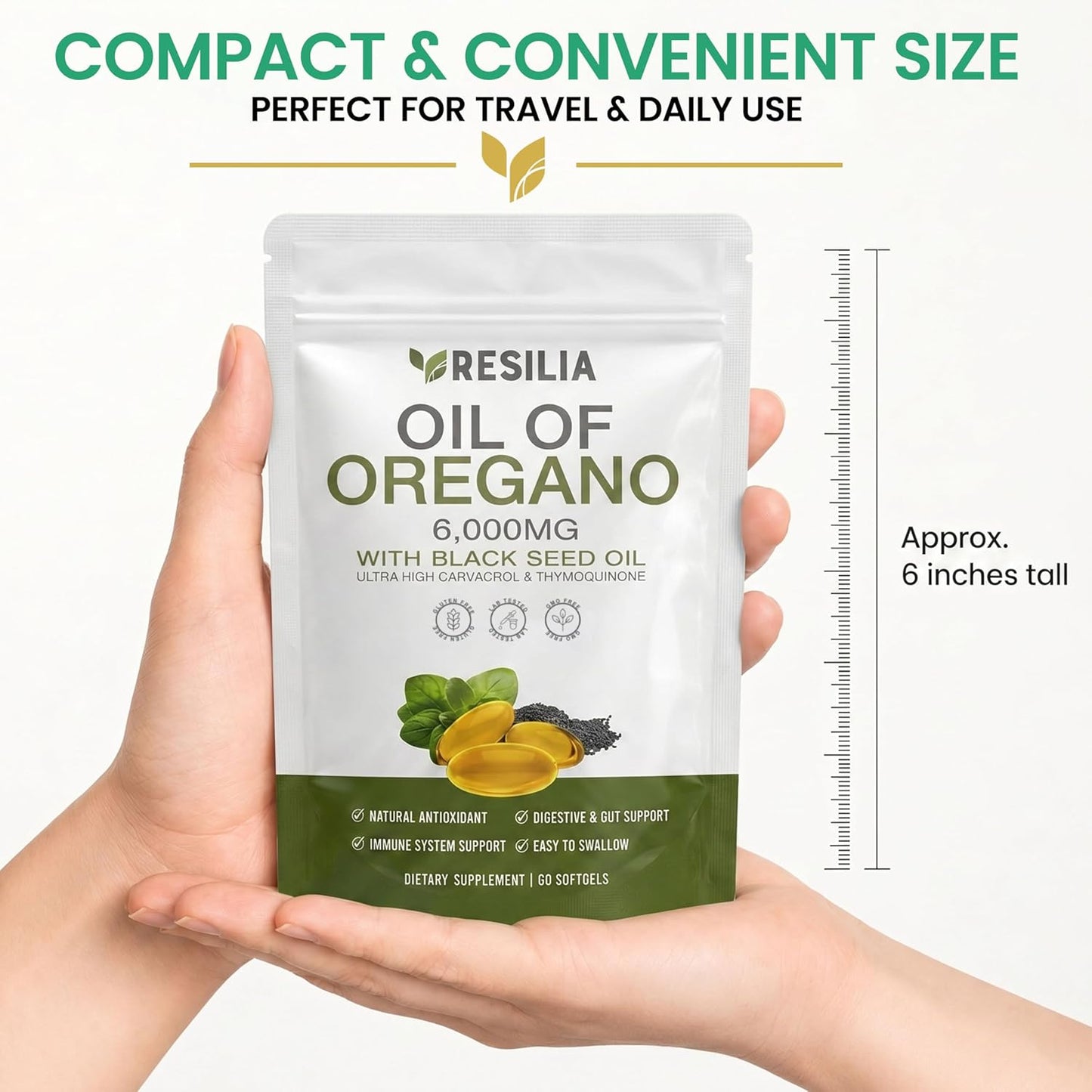 Resilia Black Seed Oil Softgels 6000mg - Premium Oregano Oil Capsules for Immune & Digestive Support | Non-GMO, Gluten-Free (60 Count)
