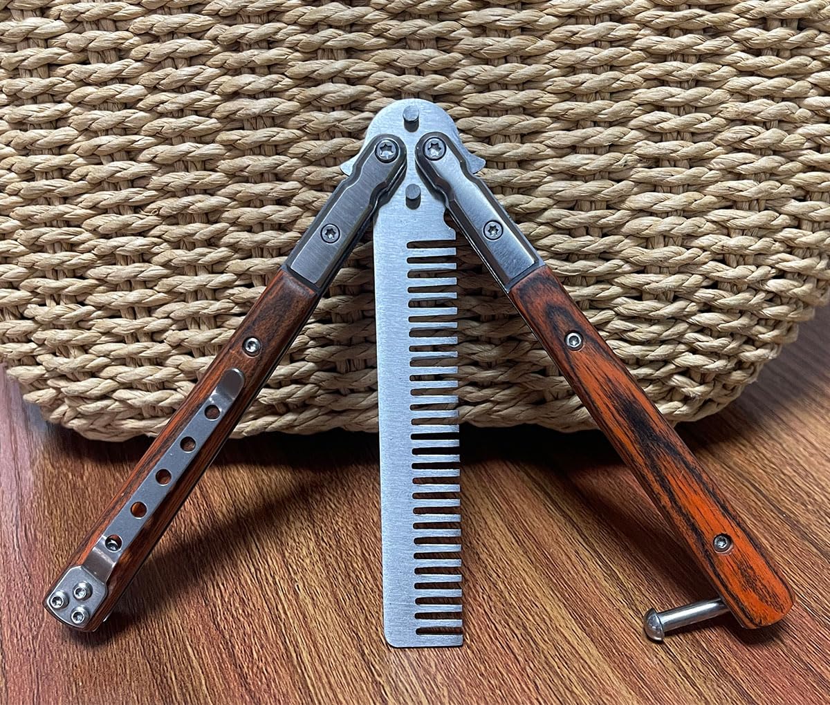 1 Pcs Metal Stainless Steel Wooden Handle Durable Folding Butterfly Comb Gift Set