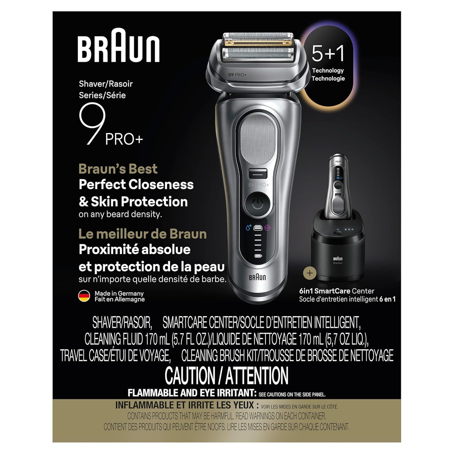 Braun Electric Razor for Men - Series 9 PRO+ Foil Shaver with Precision Trimmer | SmartCare Center, Silver, 9667cc