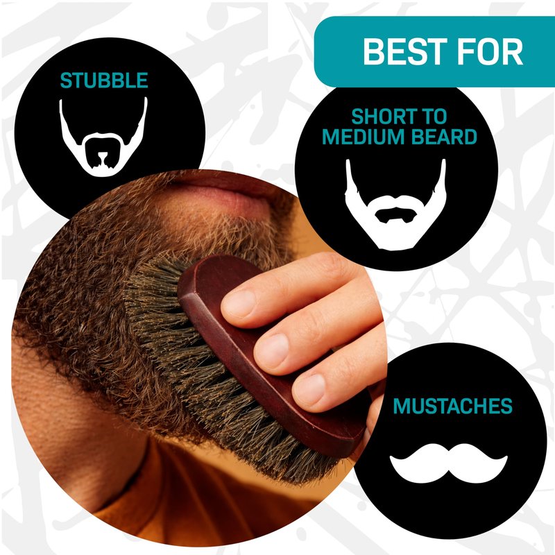 VOLT Grooming Octo Beard Brush for Men, 100% Natural Boar Bristle Brush with Wooden Handle, Medium Hardness, Detangles, Softens & Styles for Beard Care, Compact Travel Size, Short to Medium Beards