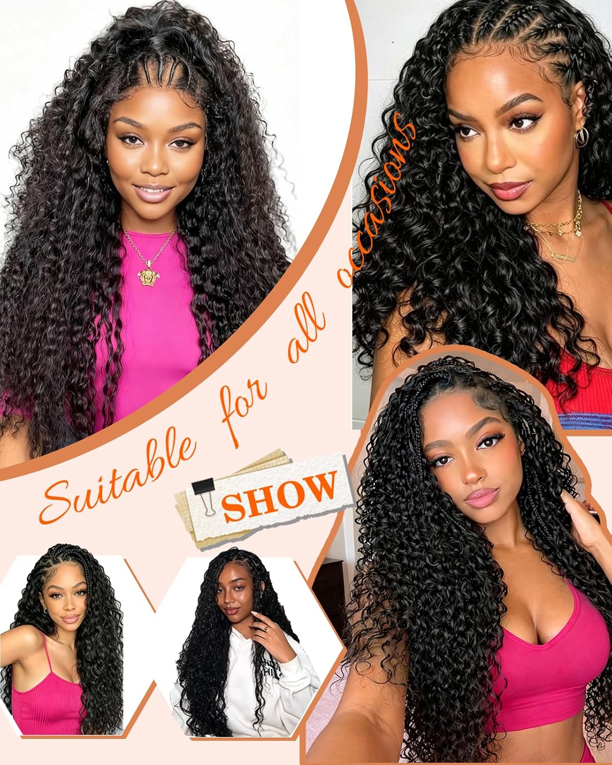 Deep Wave Crochet Hair Extensions - 18 Inch Lightweight Human Hair | 50 Strands Natural Black for Women