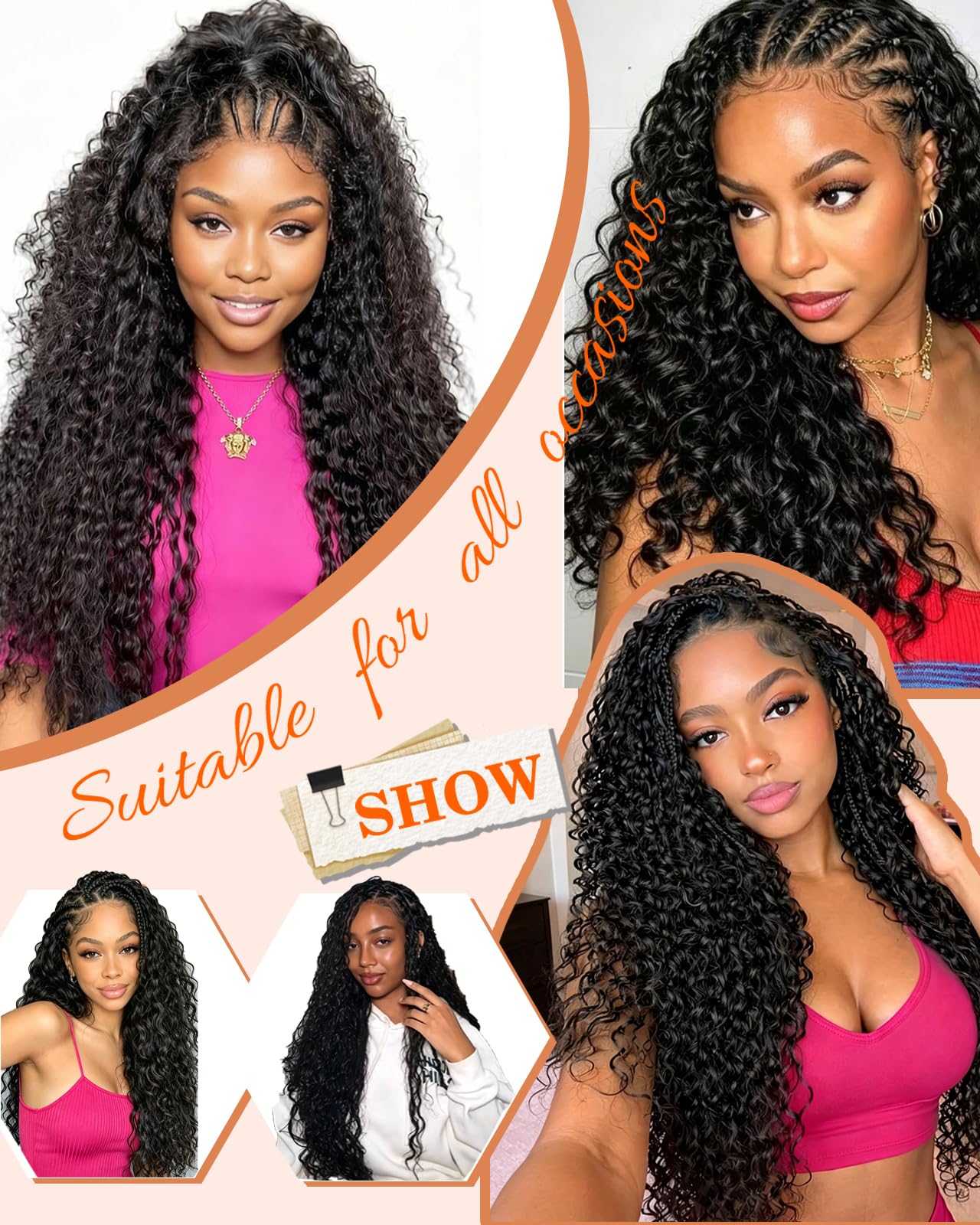 Deep Wave Human Crochet Hair for Black Women, 18 Inch 50g Feather Miracle Knots Crochet Human Hair, Pre-Separated Lightweight Bundles,50 Strands Reusable Hair Extensions for Women,Natural Black