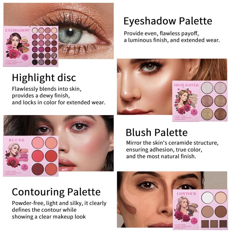 Makeup Book Palette - 24 Color Eyeshadow Set with Blush, Highlighter & Contour | Travel-Friendly Gift for Women & Teens
