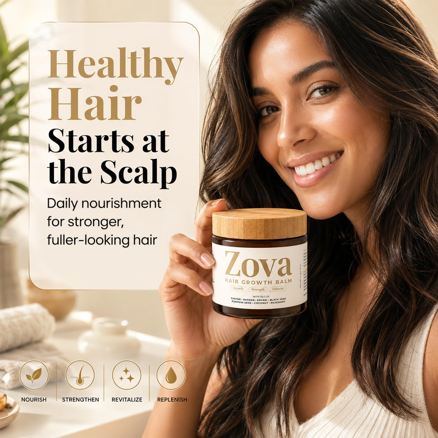 Zova Growth Hair Balm – Batana, Castor, Argan & Rosemary Oil Blend for Thicker, Stronger Hair – Deep Scalp Nourishing Hair Treatment for Men & Women – Natural Hair Repair & Moisturizing Balm 4 oz