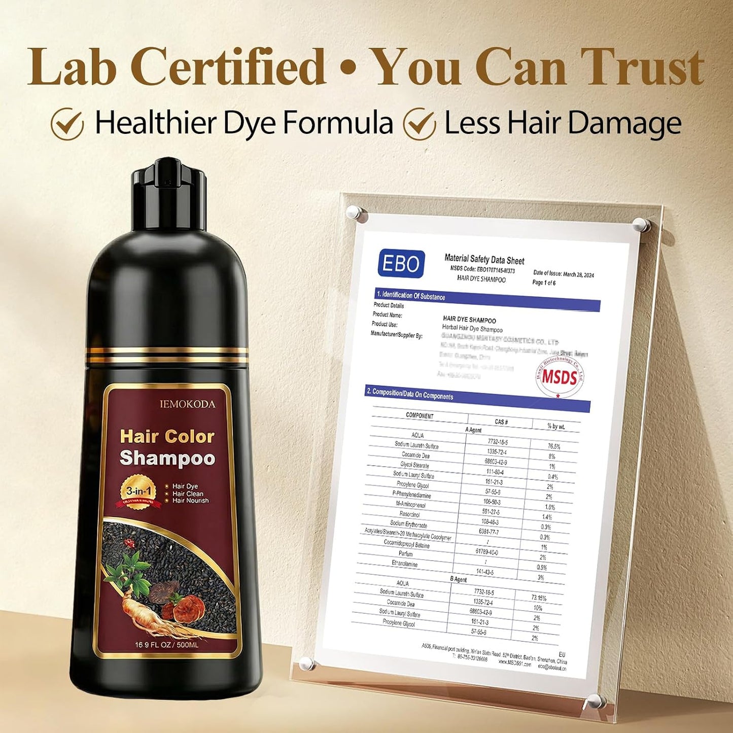 Light Brown Hair Dye Shampoo - 3-in-1 Color Treatment for Gray Coverage | Fast-Acting Natural Brown Hair Color