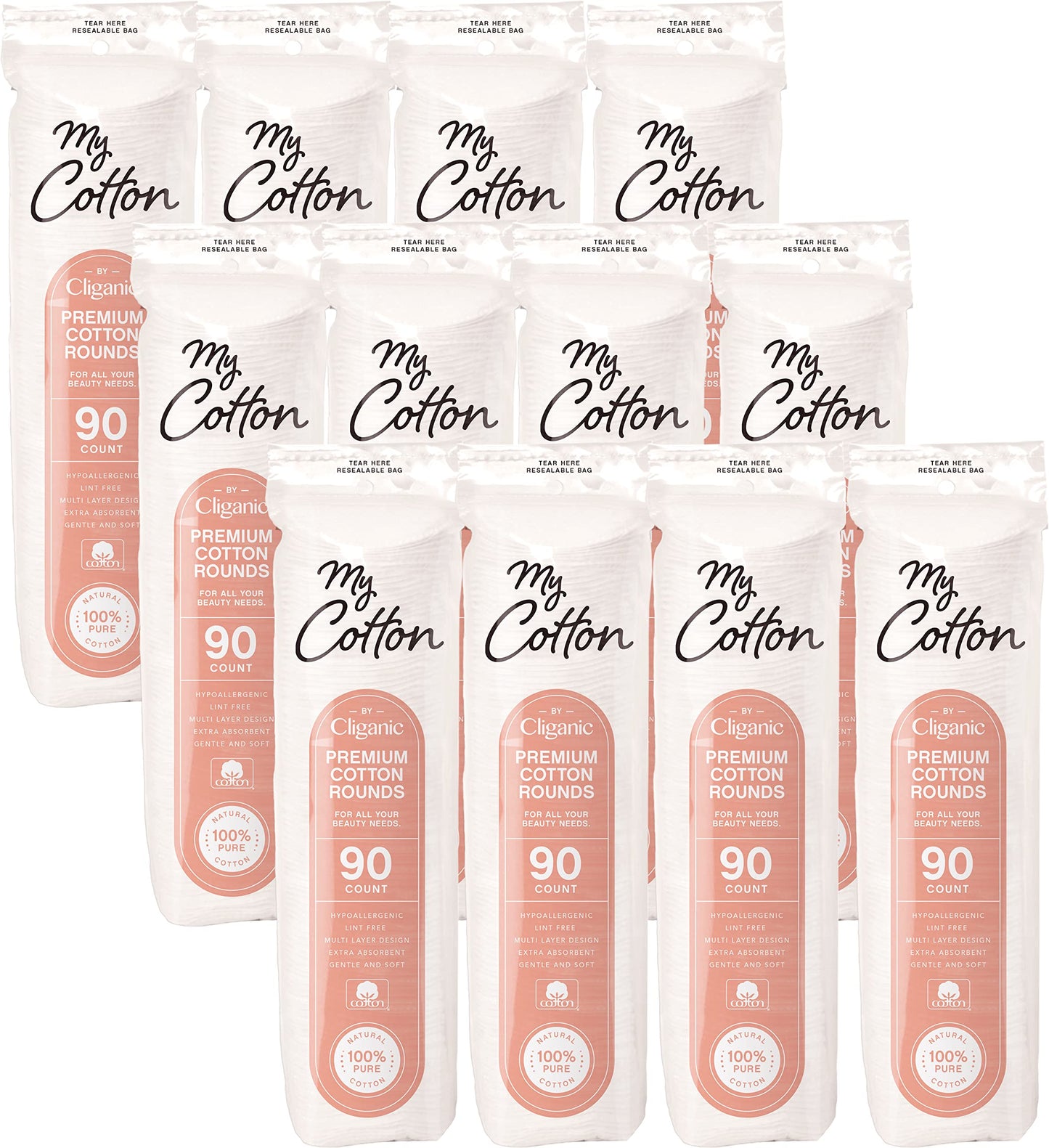 My Cotton Premium Cotton Rounds Bulk (1080 Count) | Makeup Remover Pads, Hypoallergenic, Lint-Free | 100% Pure