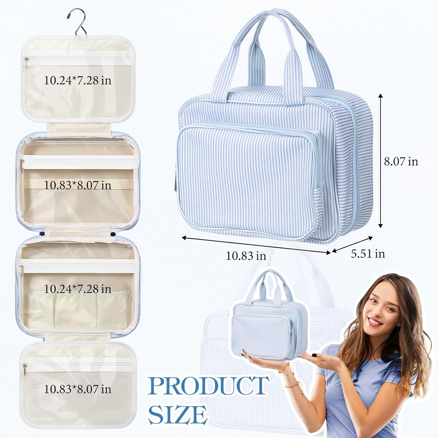 Huhumy Hanging Toiletry Bag - Travel Cosmetic Organizer with Detachable Pouch | Blue