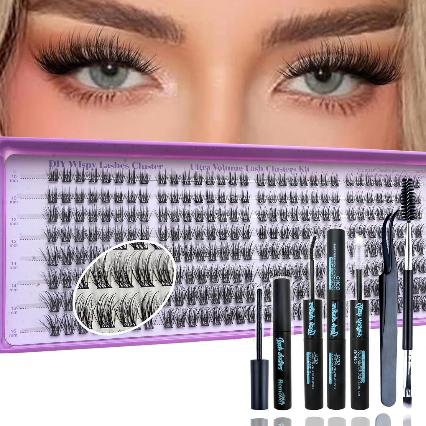 Natural Lash Cluster Eyelash Extensions - 320 Pcs Fluffy C Curl 10-16mm | DIY Individual False Lashes for Beginners