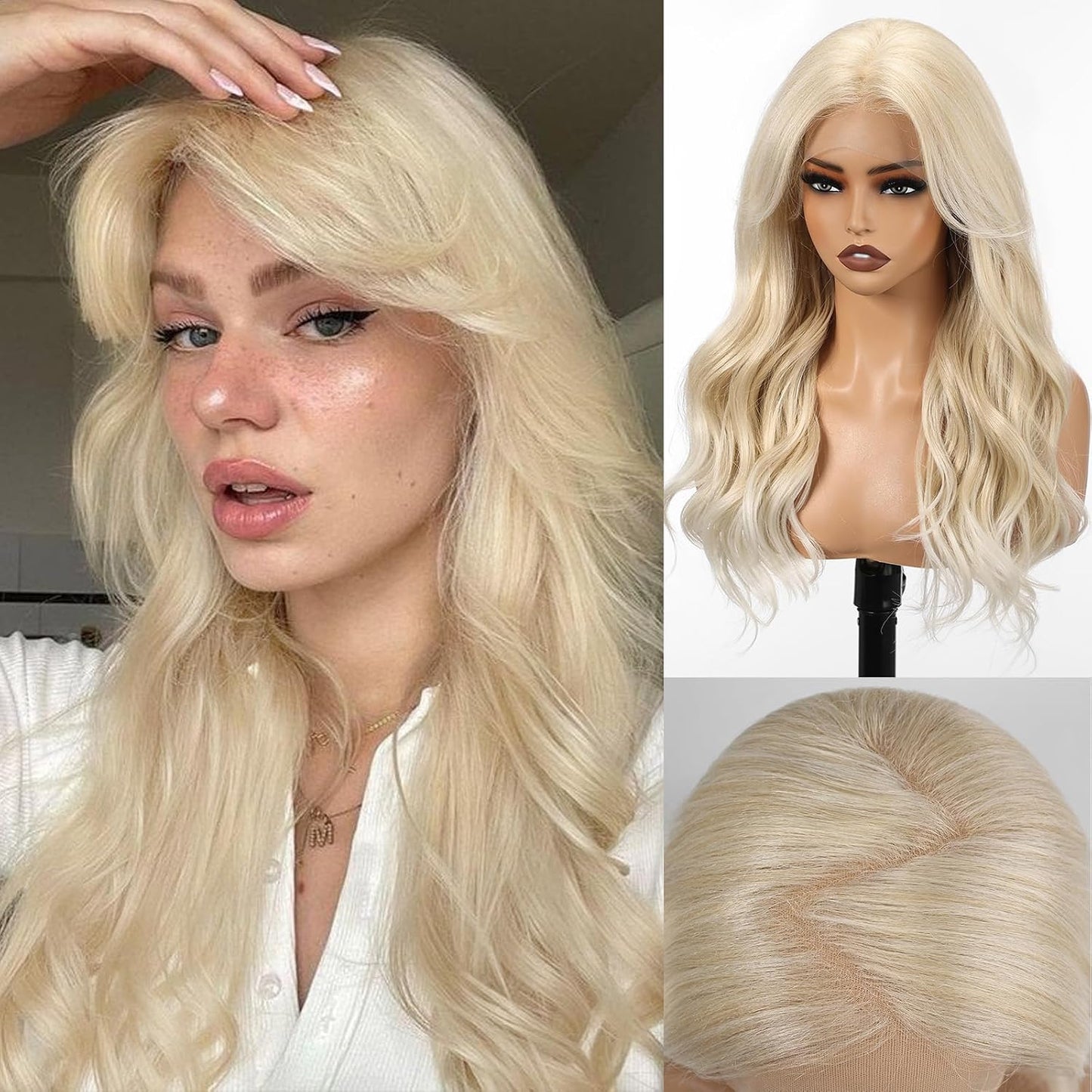 HD Lace Front Wig - 22 Inch Gray Long Wave Layered Synthetic Hair | Glueless Daily Wear for Women