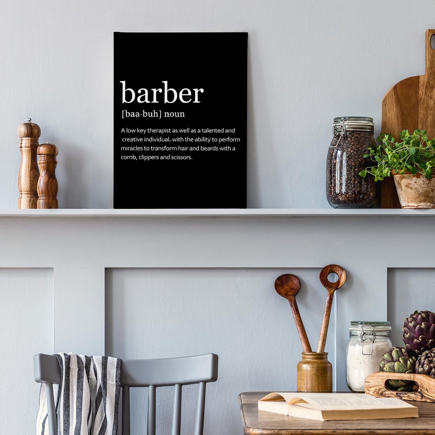 PHAMTE Barber Definition Wall Art, Barber Shop Decor, Modern Barbershop Barber Quote Print Framed Canvas Painting Artwork For Home Office Living Room Salon Barbershop Decor(11x14 Inch) (Black)