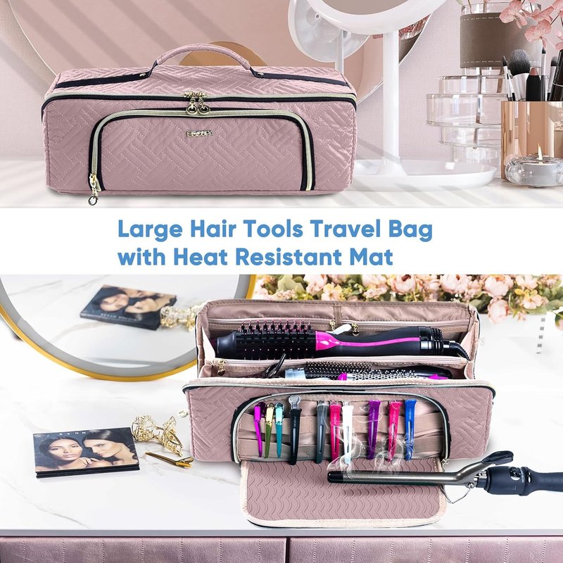 Large Hair Tools Travel Bag - 2-in-1 Organizer with Iron Mat for Hair Dryers, Curling Irons & Makeup | Ideal for Travel Essentials