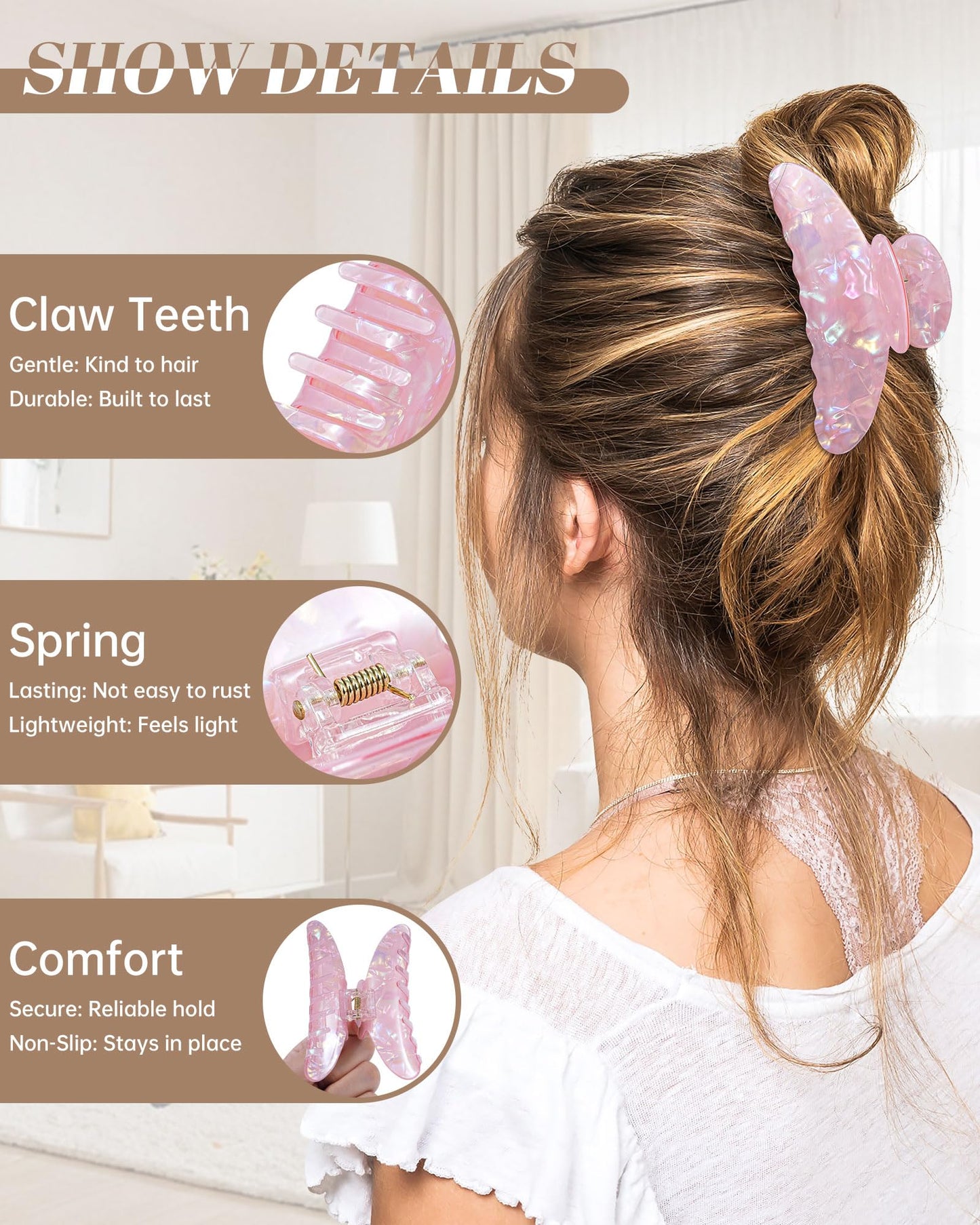 Mesovor 4 pack Acrylic Hair Clips Claws, Nonslip 4.1" Large Hair Grip Hairclips for Thin and Thick | French Banana Barrettes Hair Strong Hold Hair Jaw Clamps (Blue, Rose Red, Green, White)