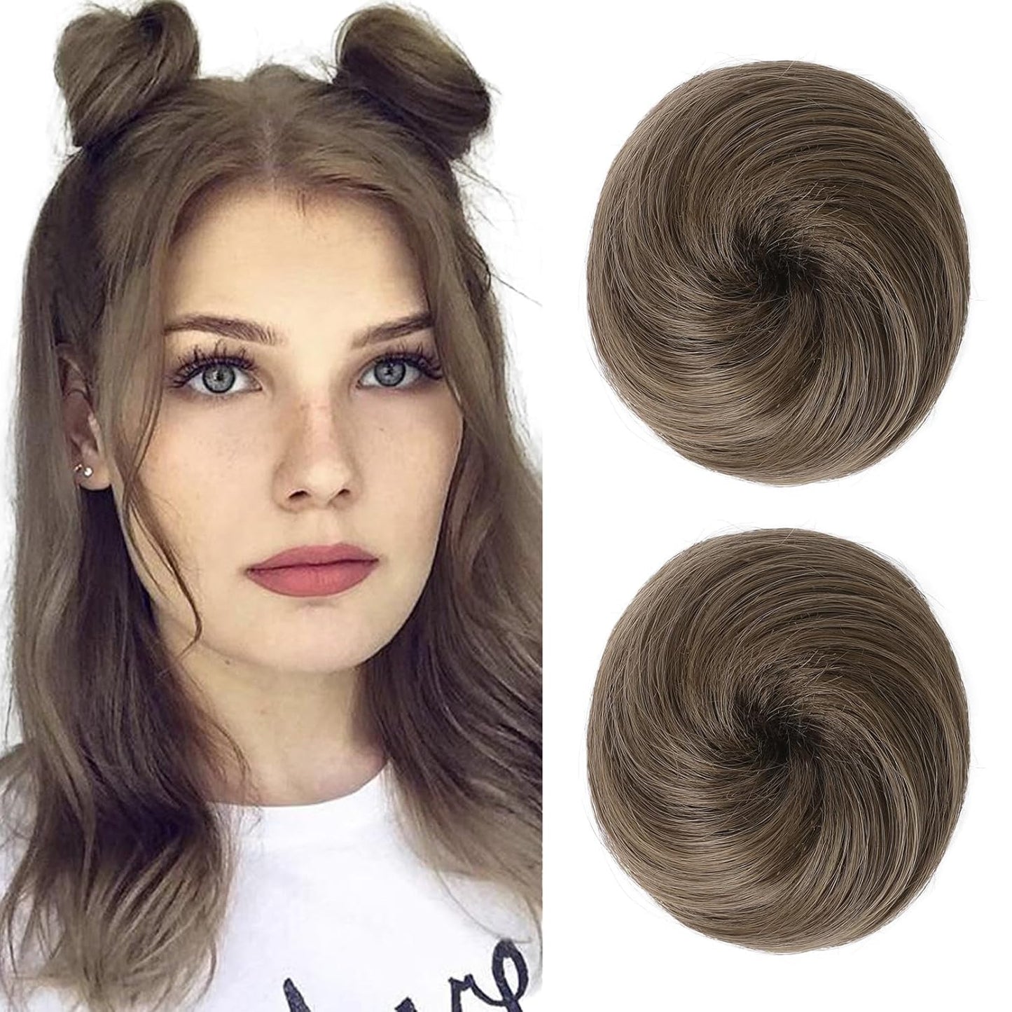 REECHO Mini Claw Clips - Messy & Cat Ears Hair Bun Extensions | 2-Pack, 3.5" Wavy, Natural Black