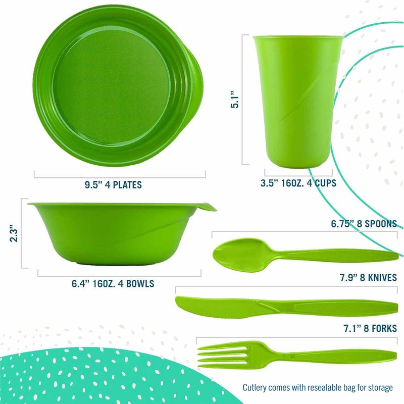 Preserve Reusable BPA Free Everyday Tableware Dish Set for 4 with Utensils - Made from Recycled Plastic - 4 Plates, 4 Bowls, 4 Cups and 24 pieces of Cutlery - Midnight Blue