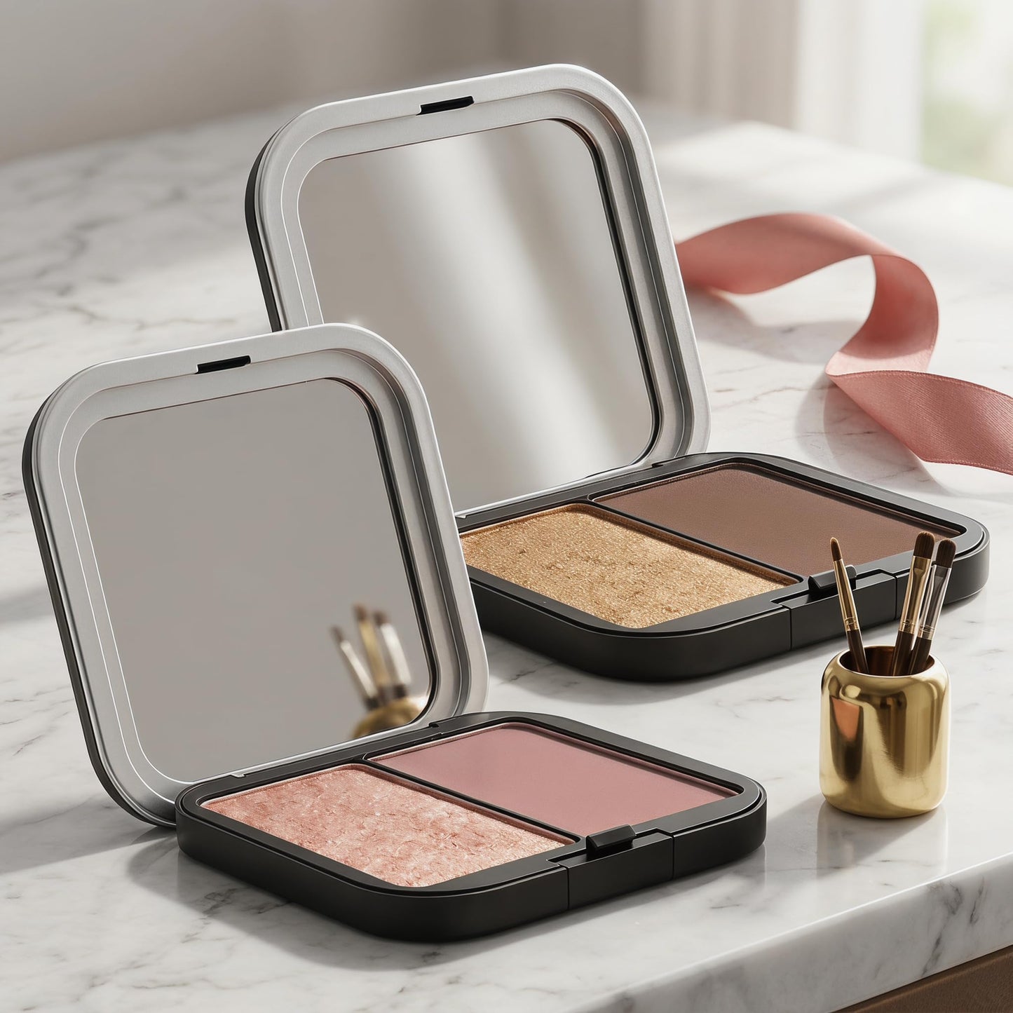 KALLORY 2 Pcs Empty Magnetic Eyeshadow Palettes with Mirror, Refillable Eyeshadow Case for DIY Cosmetics - Lipstick, Blush, Highlighter