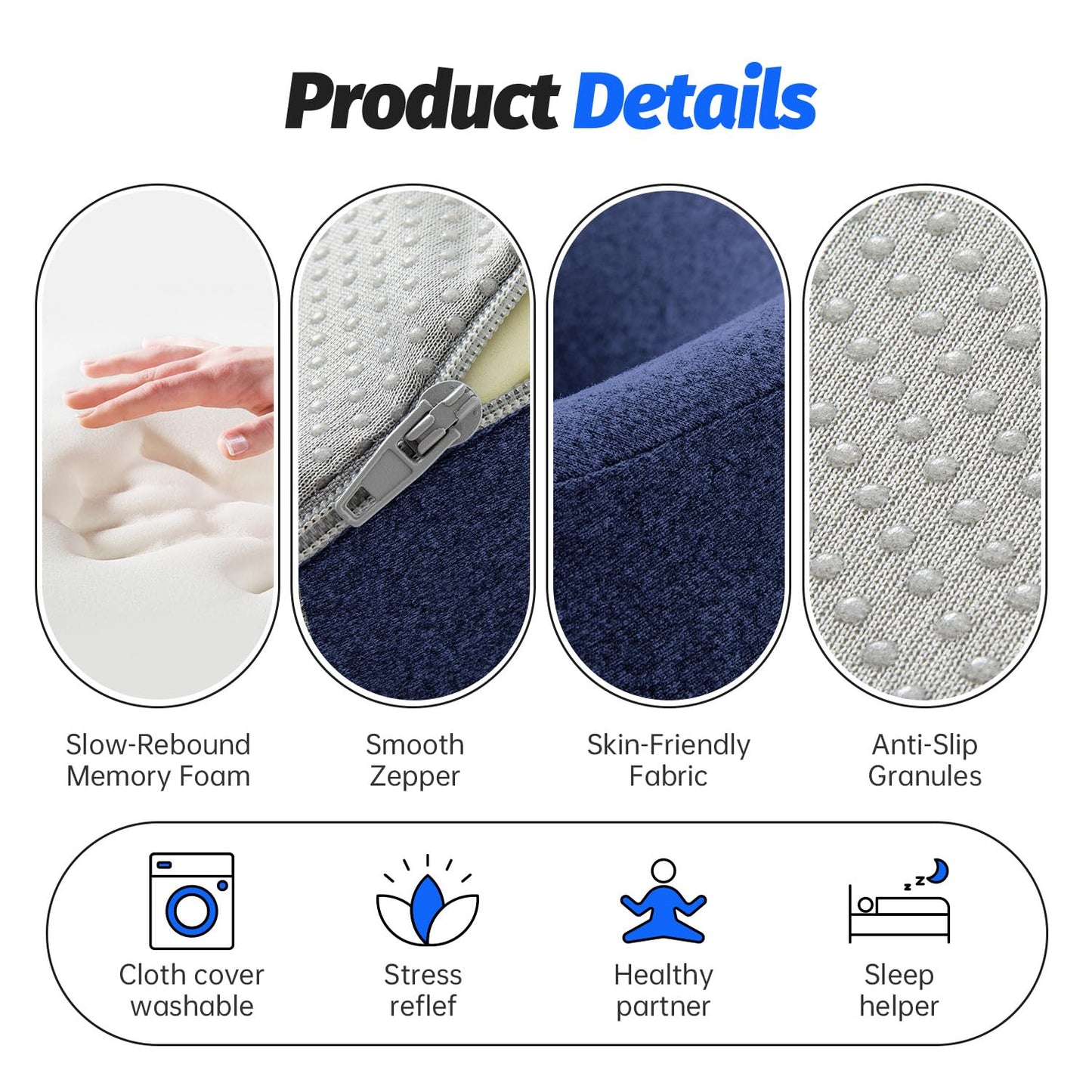 Face Down Massage Pillow - Comfortable Headrest for Stomach Sleeping | Removable Cover, Navy Blue